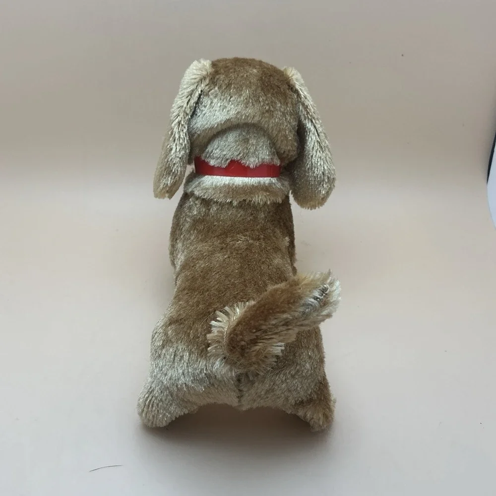 Vintage Battery Operated Walking Barking Dachshund Dog Toy Plush Works Amber Eye